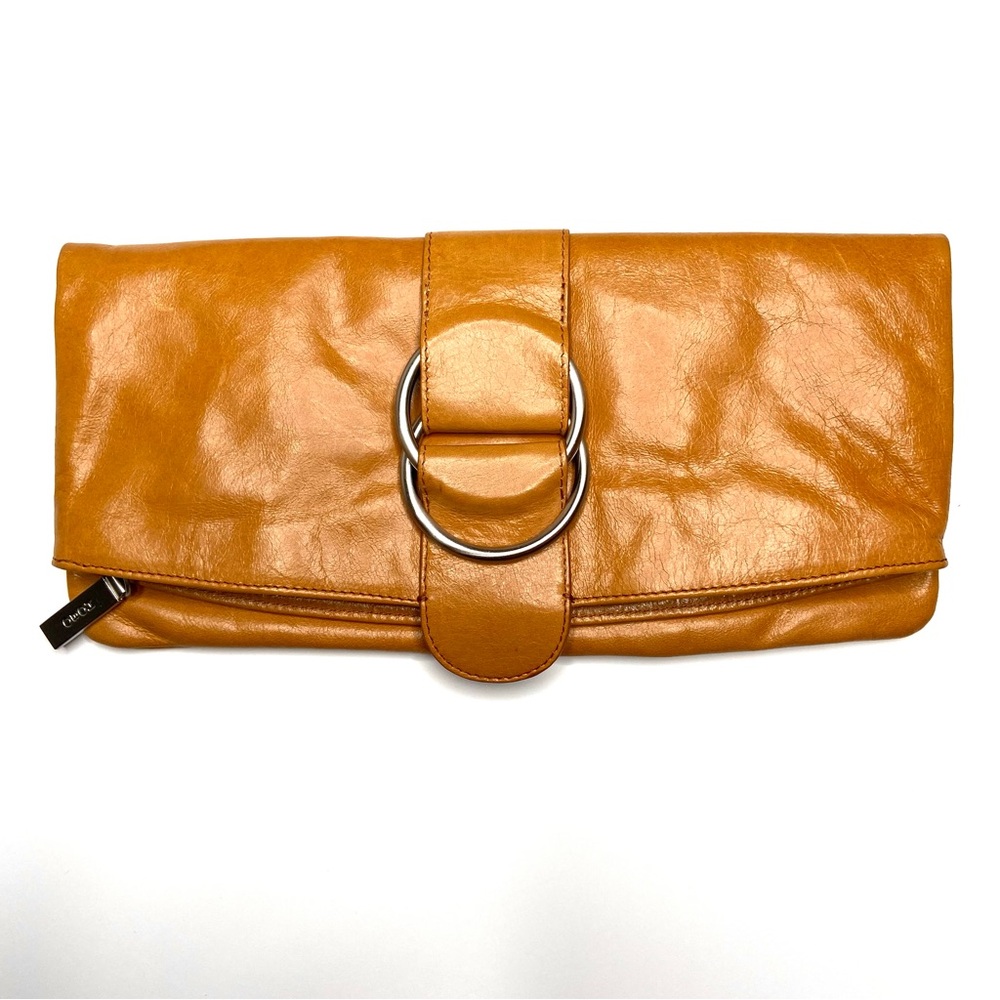 Hobo Leather Fold Over Zip Top Clutch Bag